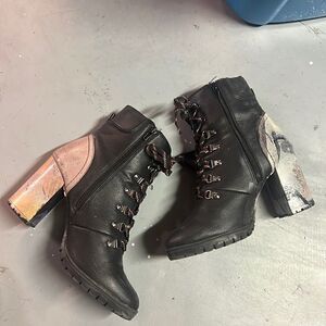 Size 9 Black Custom Hydro Dipped Black Ankle Booties